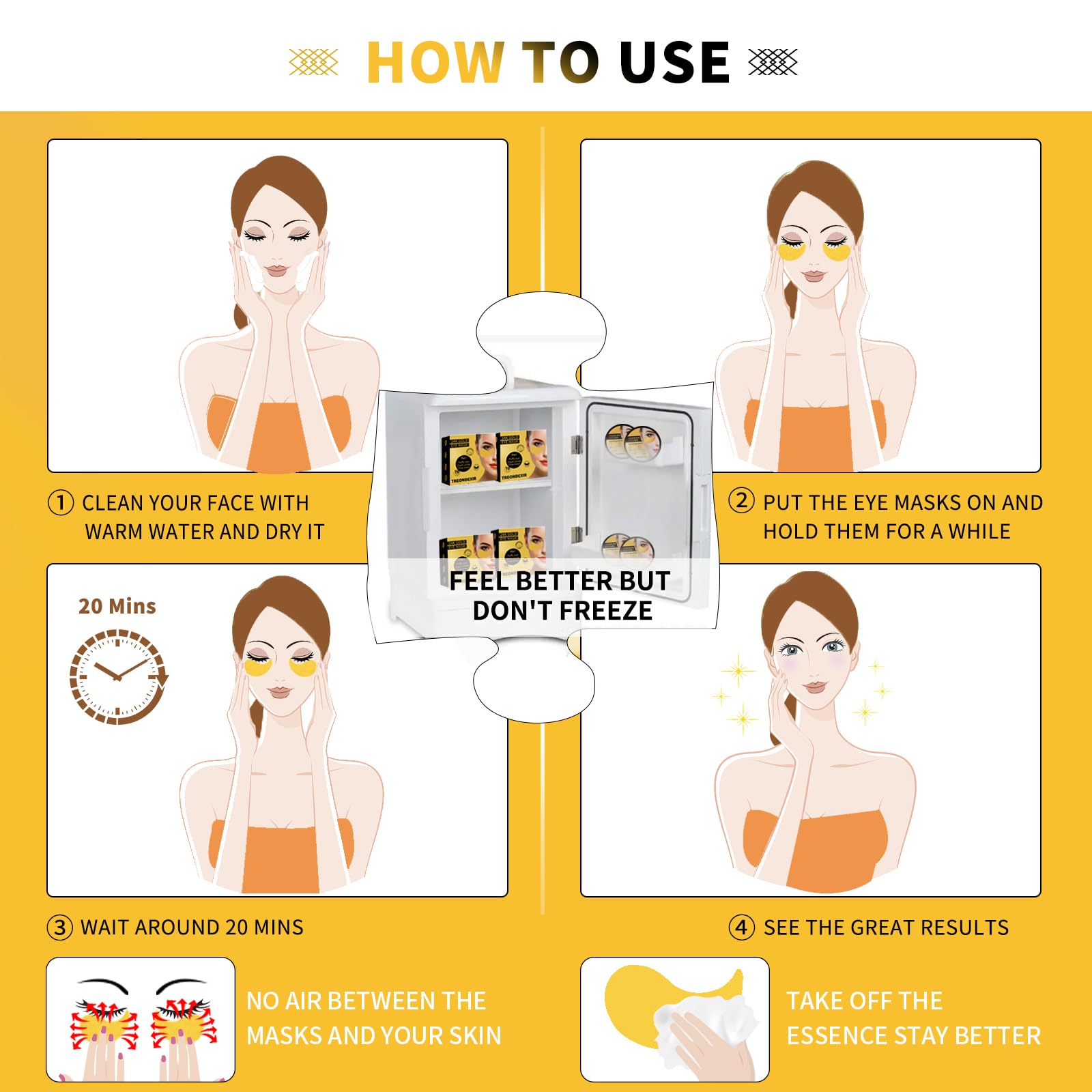 Treondexir Under Eye Patches address dark circles and puffiness for brighter skin.