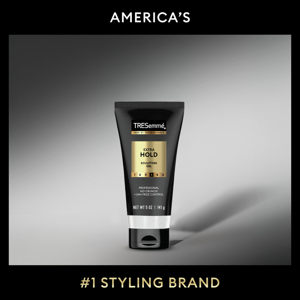 TRESemmé bottle highlighting shine and long-lasting hold in styling