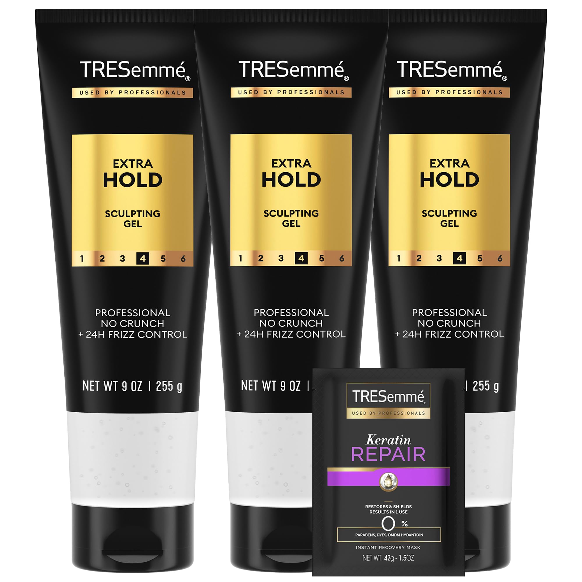 TRESemmé Sculpting Extra Hold Hair Gel 3-pack for long-lasting frizz control.