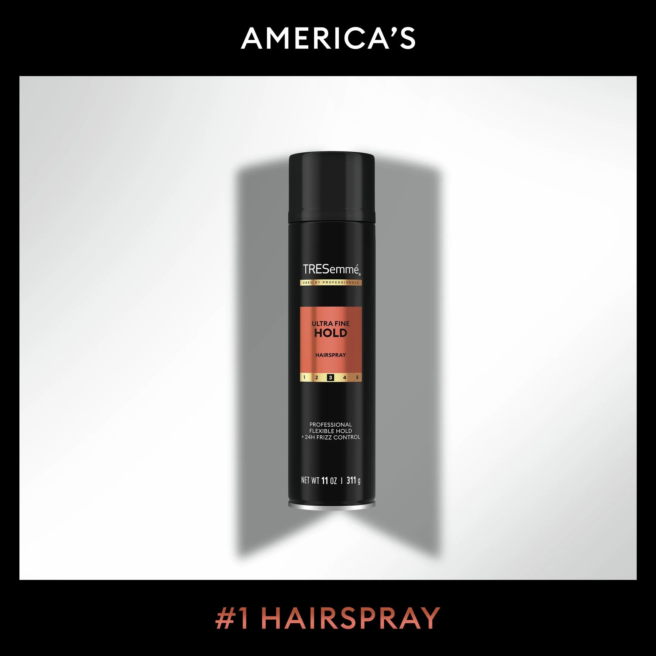 TRESemmé hairspray being applied for a smooth, touchable finish.