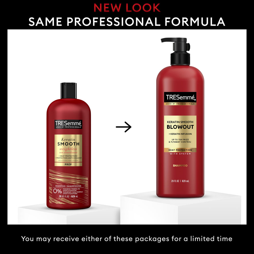 TRESemmé Keratin Smooth bottle with easy dispensing for a quick wash.