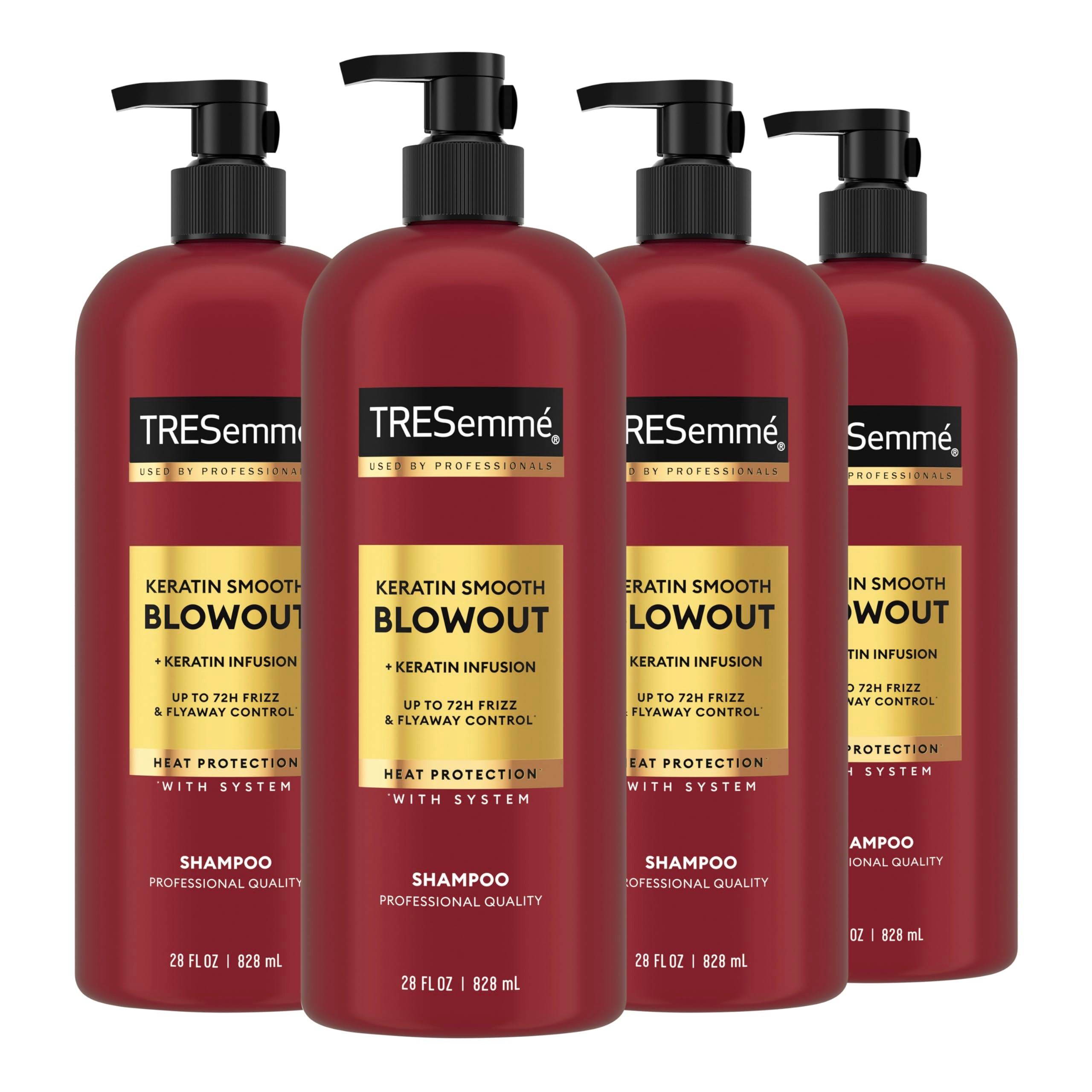 TRESemmé Keratin Smooth bottle front shows premium packaging for at-home salon results.