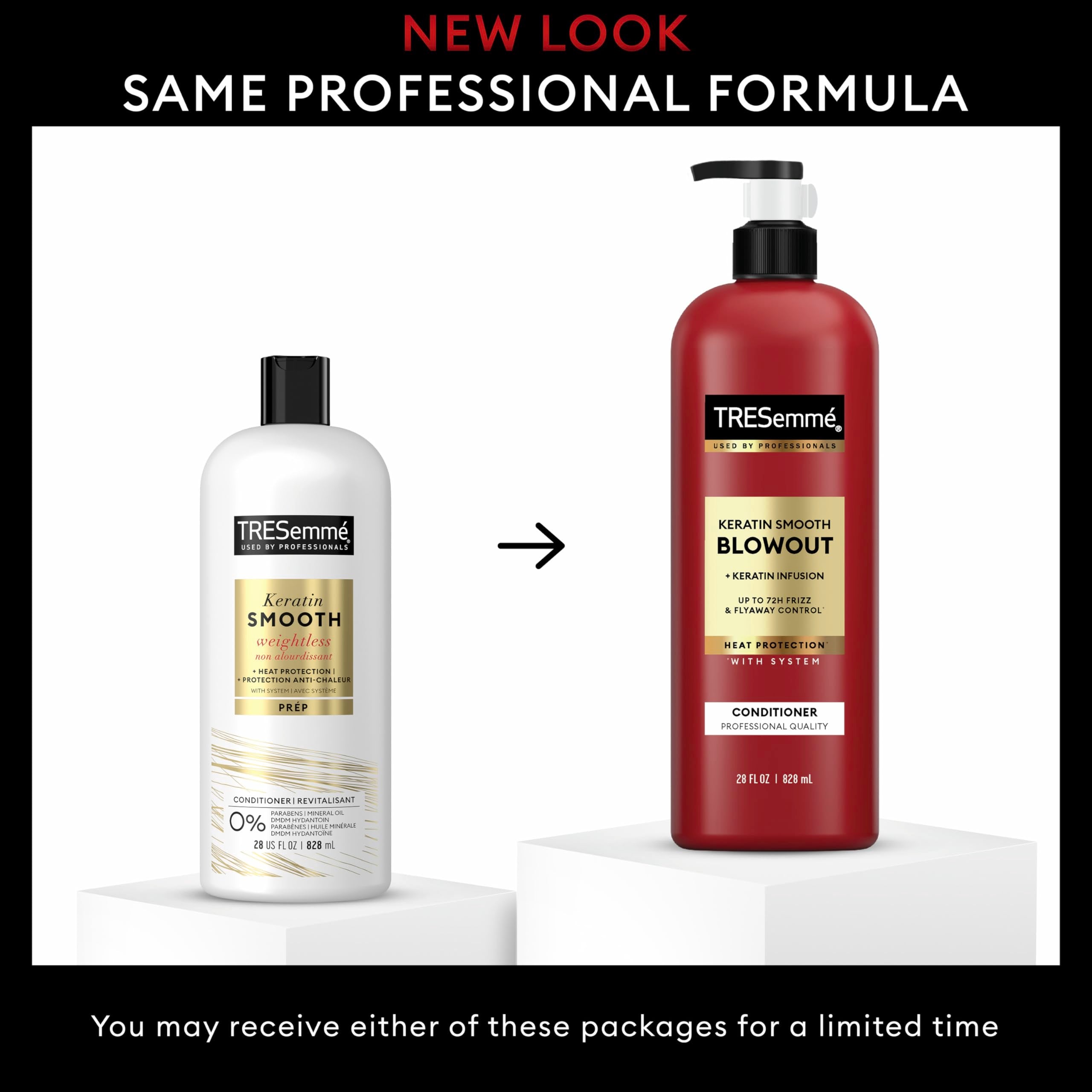 TRESemmé Keratin Smooth Conditioner bottle pour for easy application