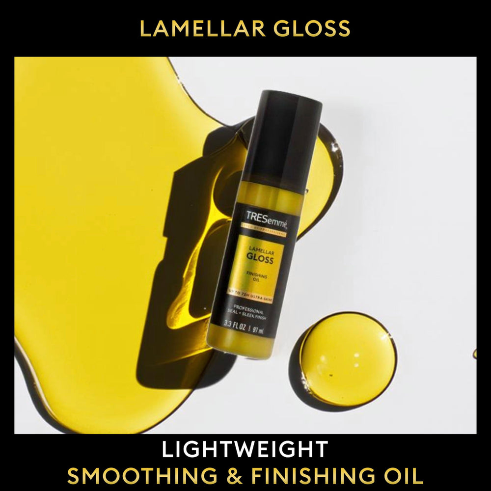 Glossy strands after using TRESemmé Lamellar Gloss Oil with lamellar technology.