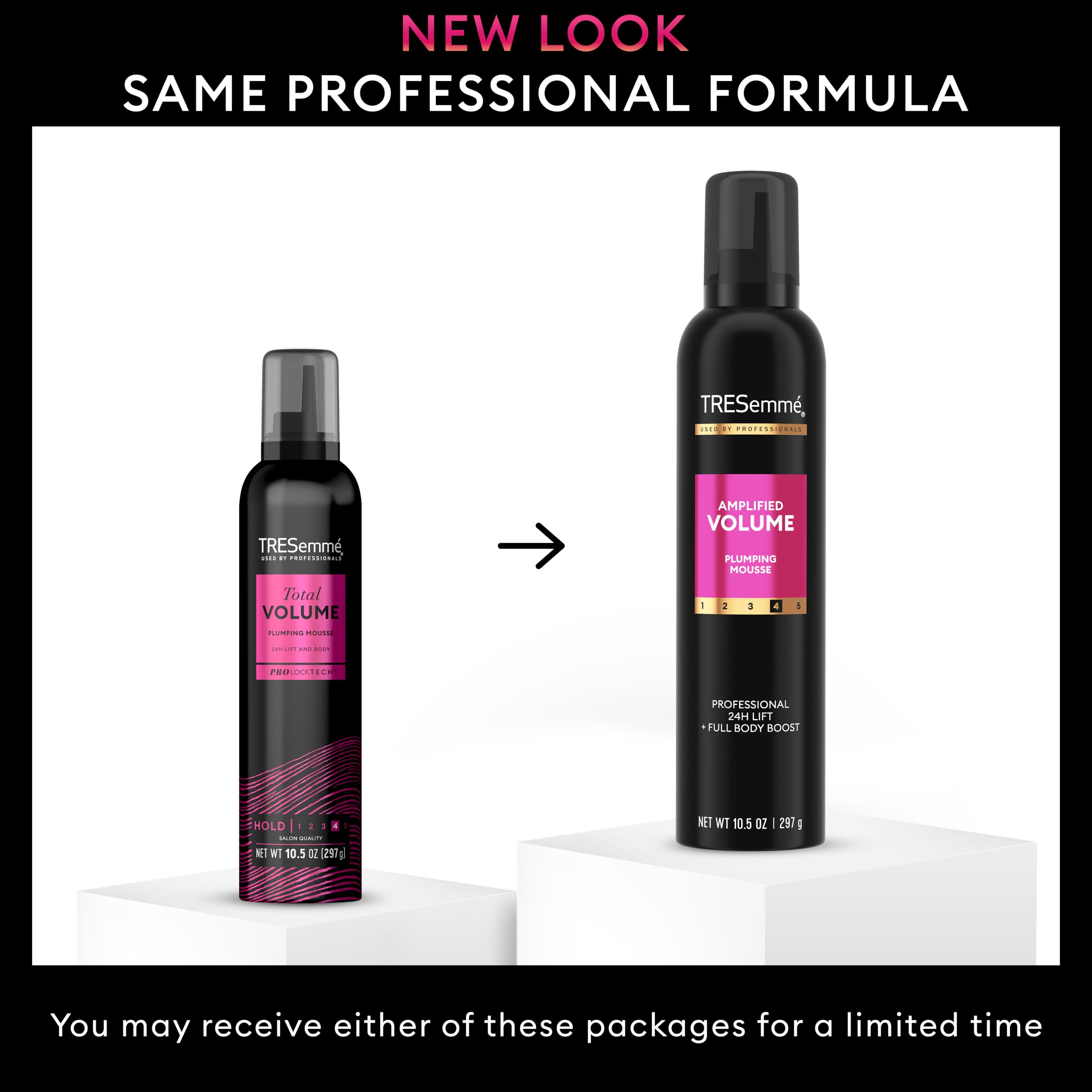 Styled hair with visible volume after using TRESemmé Plumping Mousse