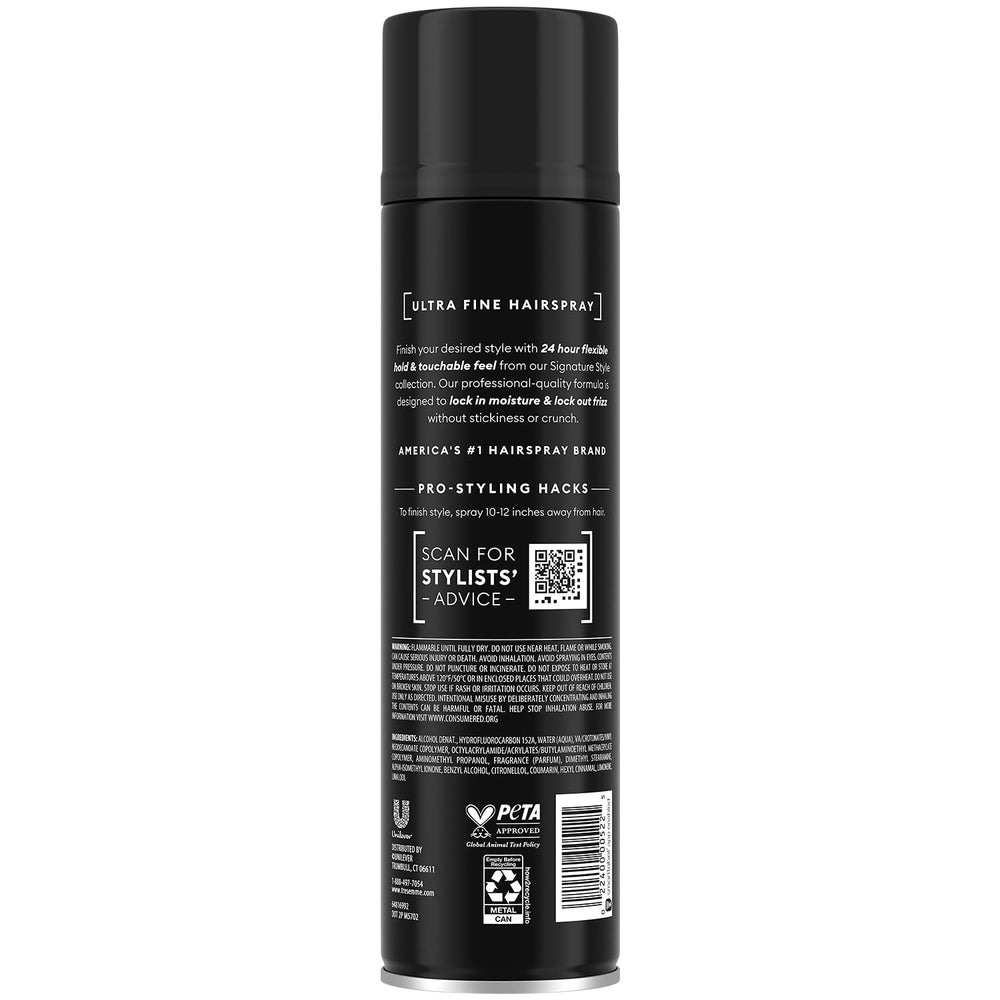 TRESemmé Pro Lock Tech hairspray mist delivering flexible hold without stiffness.