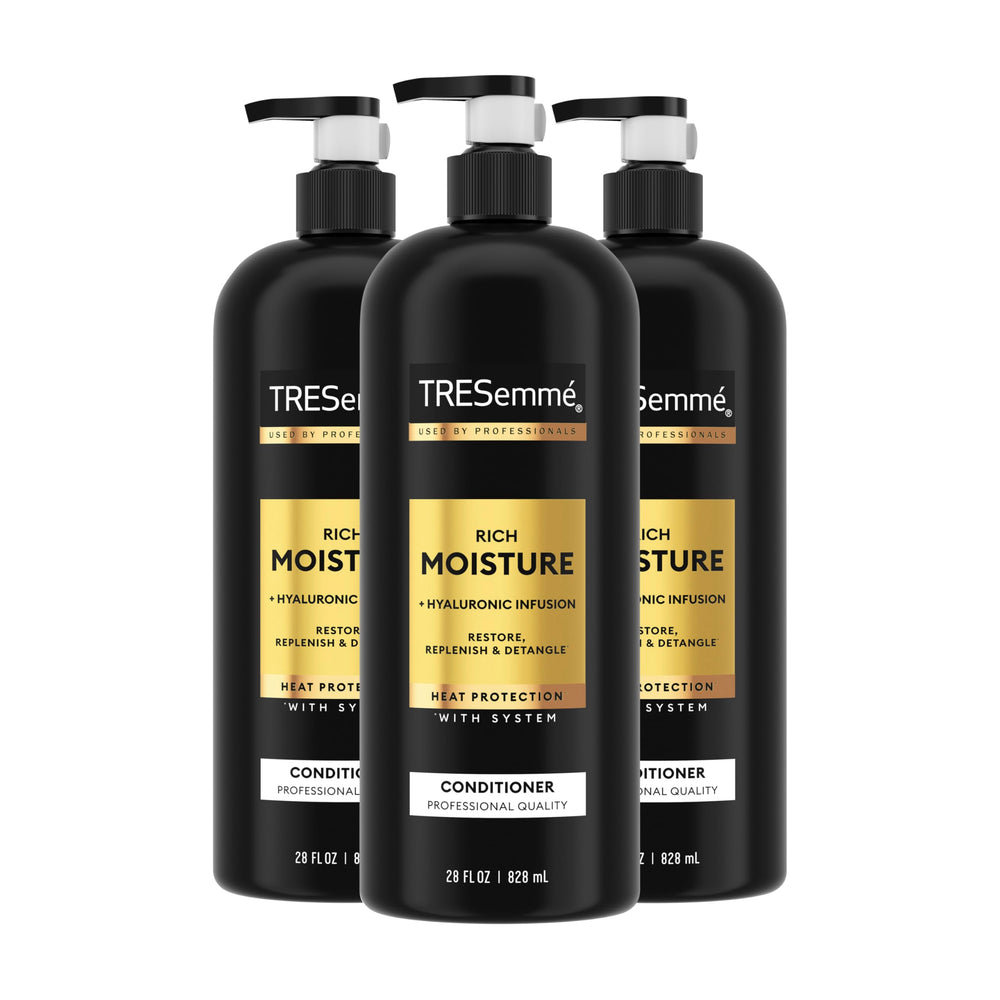 TRESemmé Rich Moisture Conditioner bottle closeup for hydration