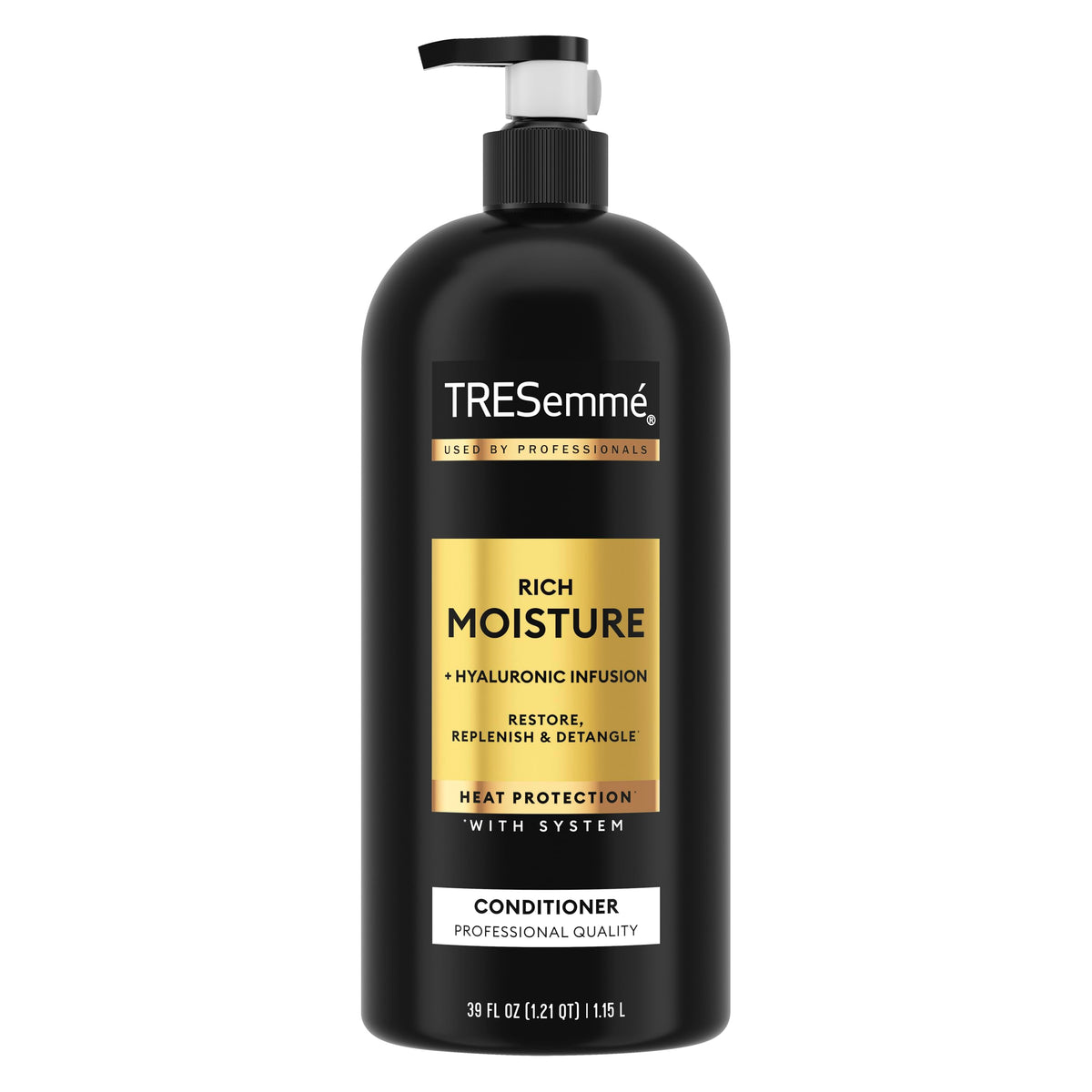 Tresemme Rich Moisture Conditioner pump bottle ready for use, easy application.