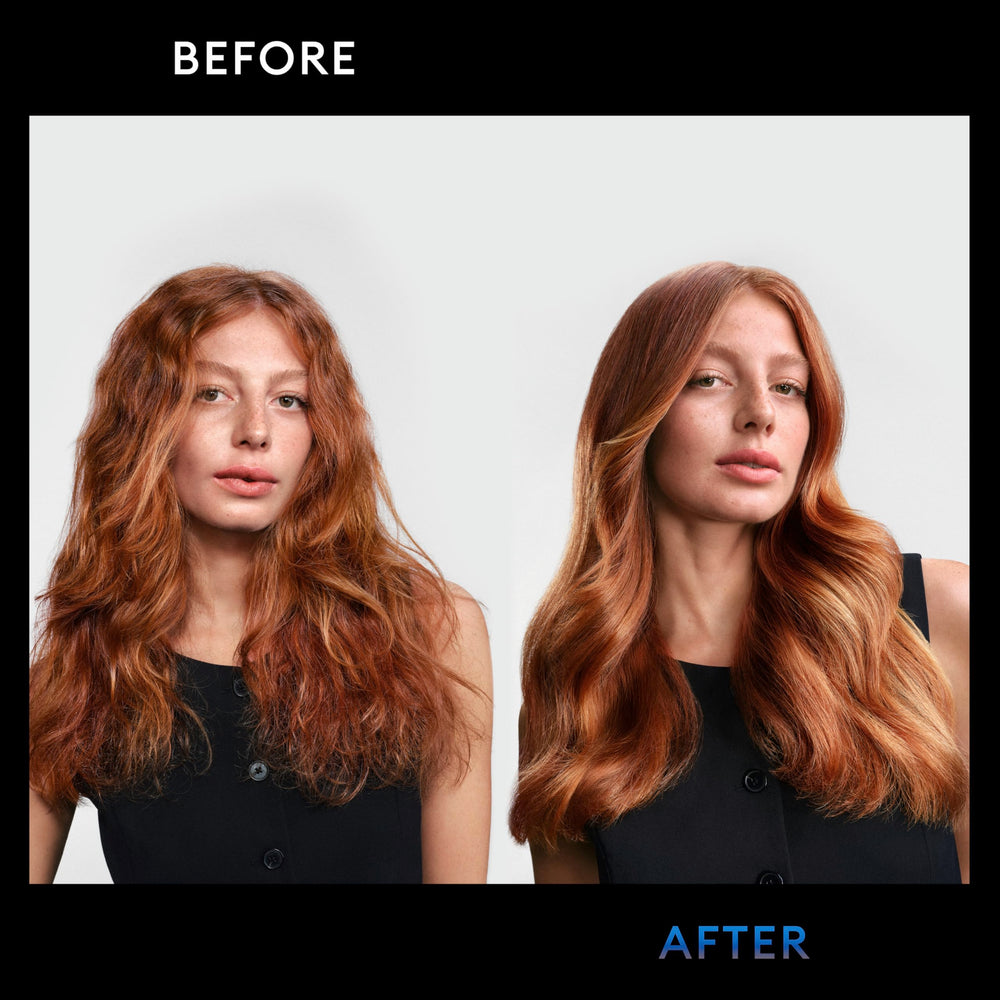 Frizz control in action shows tame flyaways on a humid day.