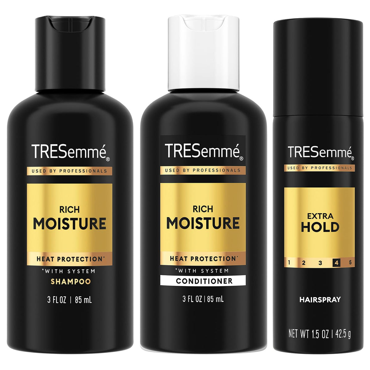 TRESemmé Rich Moisture Shampoo front bottle highlighting hydration for dry hair