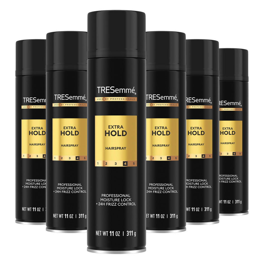 TRESemmé TRES Two Extra Hold hairspray bottle showing 11 oz size and all-day hold