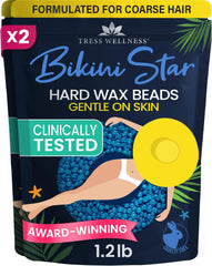 Tress Wellness bikini wax beads blue for at-home waxing and smooth bikini area removal.