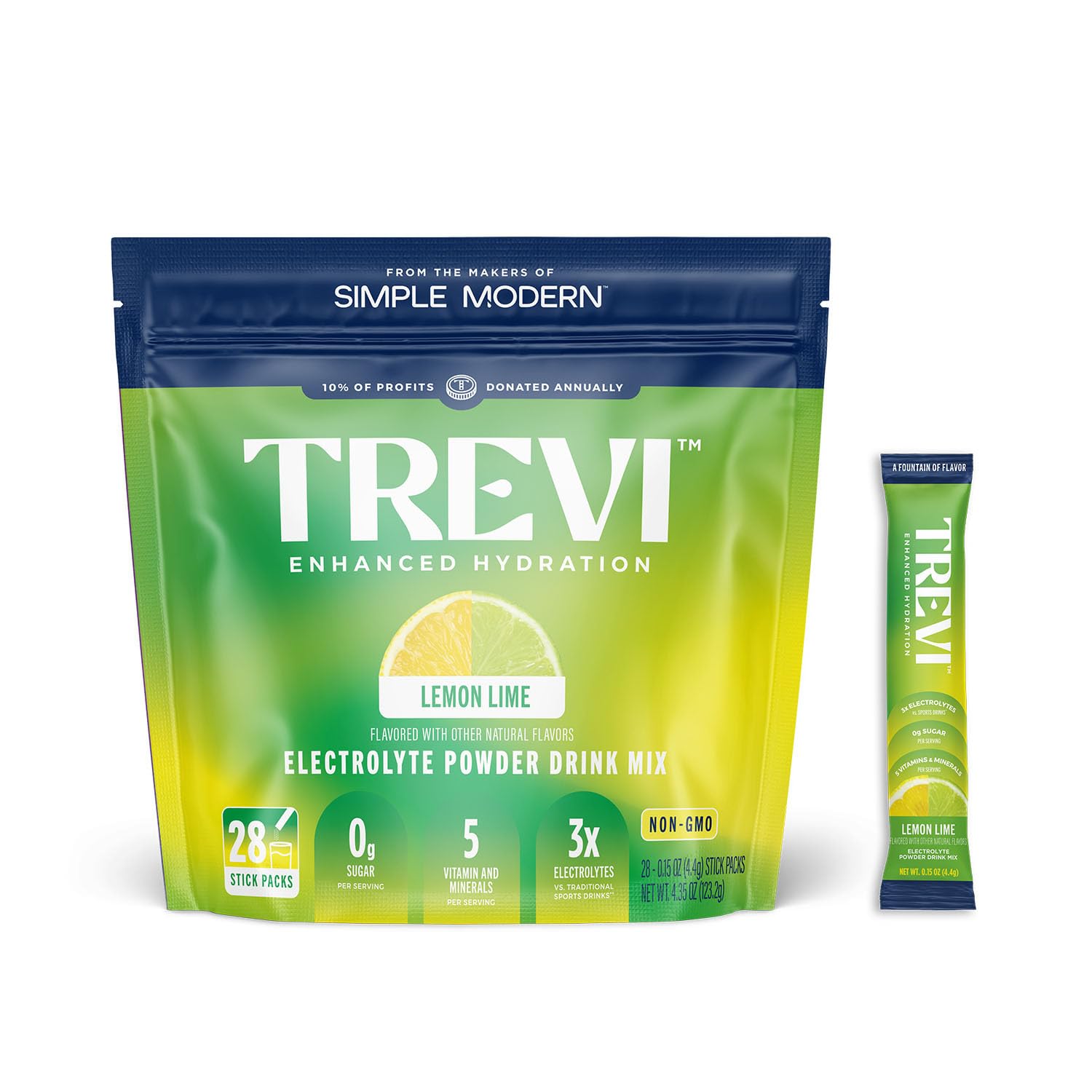 TREVI Sugar Free Electrolytes Lemon Lime packaging emphasizing zero sugar hydration