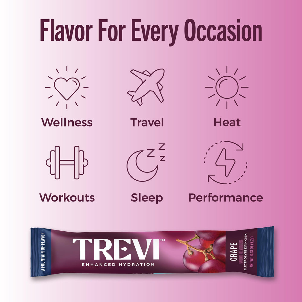 TREVI travel-friendly packets in gym bag for quick flavor and hydration