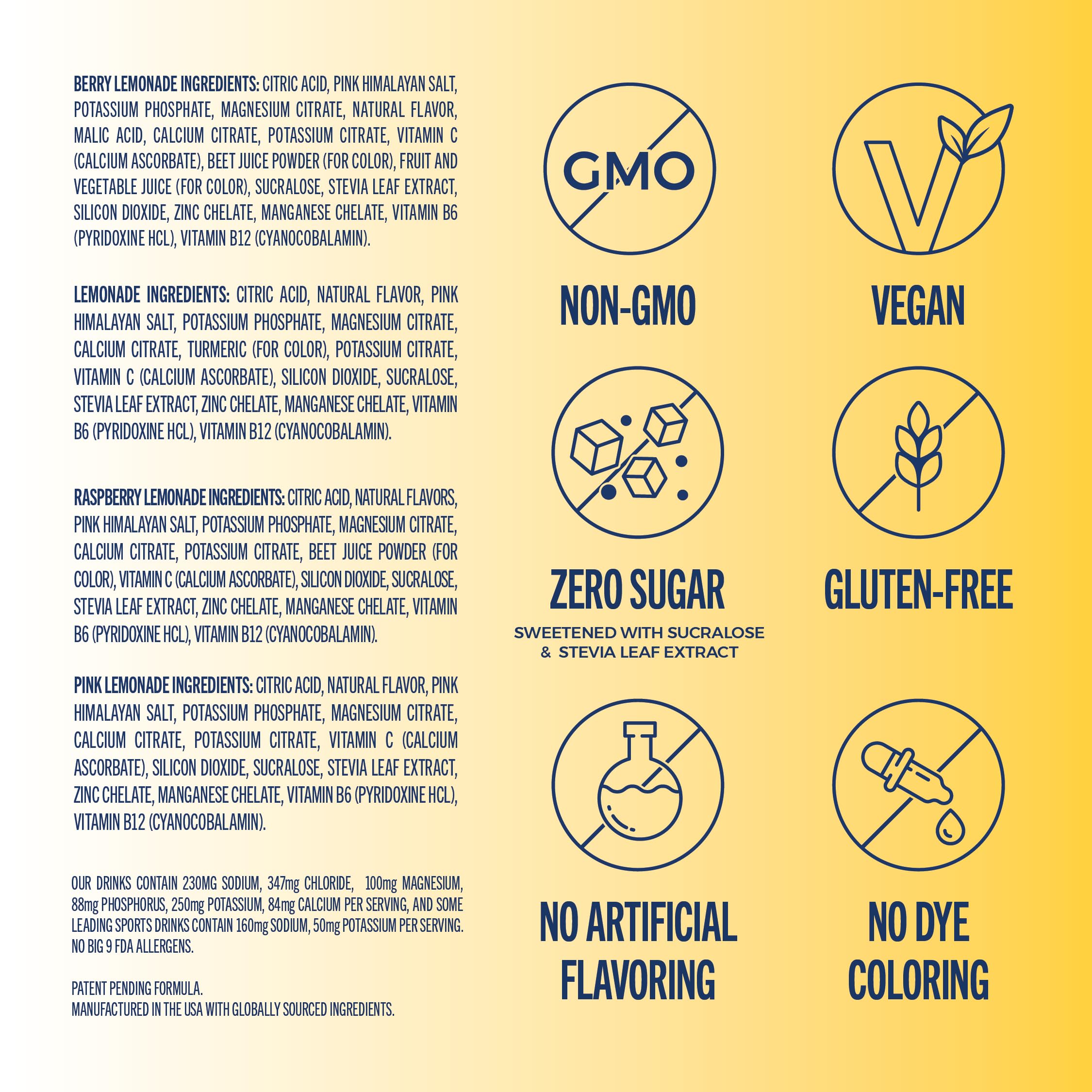 Close-up of TREVI electrolytes ingredients with minerals and zero sugar