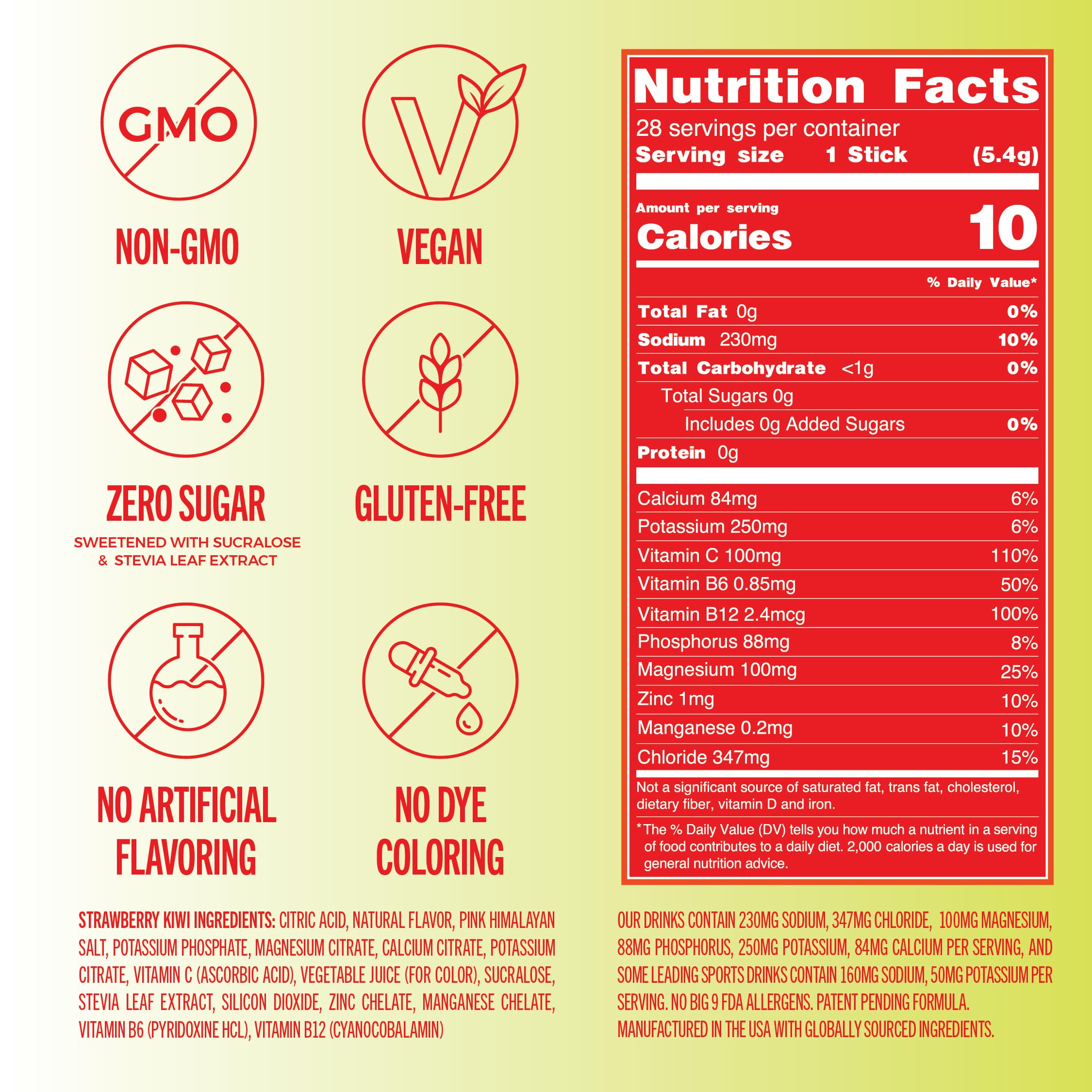 TREVI electrolytes nutrition panel highlights vitamin C and minerals.