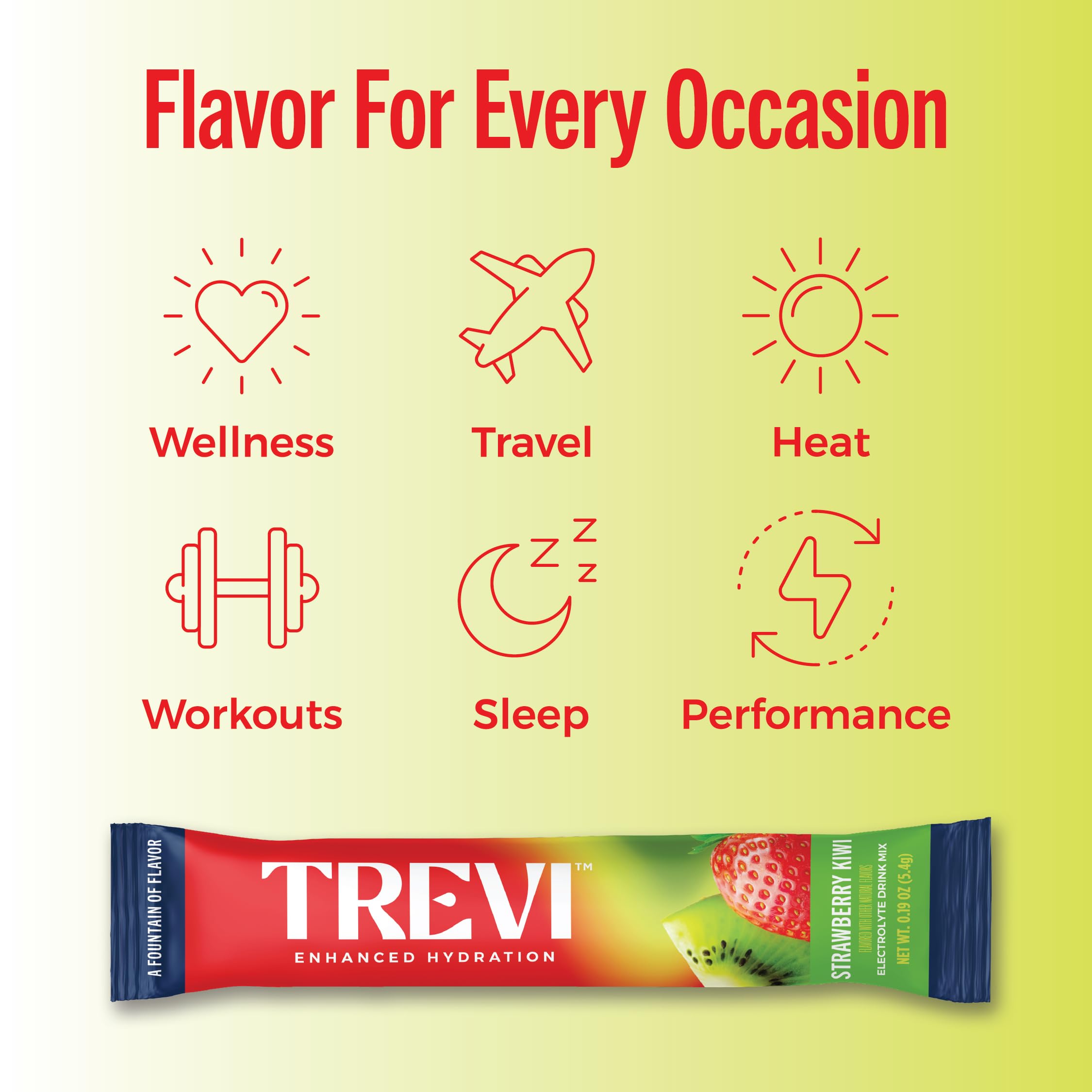 TREVI powder pouring into water for a flavorful, sugar-free hydration option.