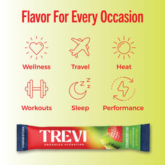 TREVI powder pouring into water for a flavorful, sugar-free hydration option.