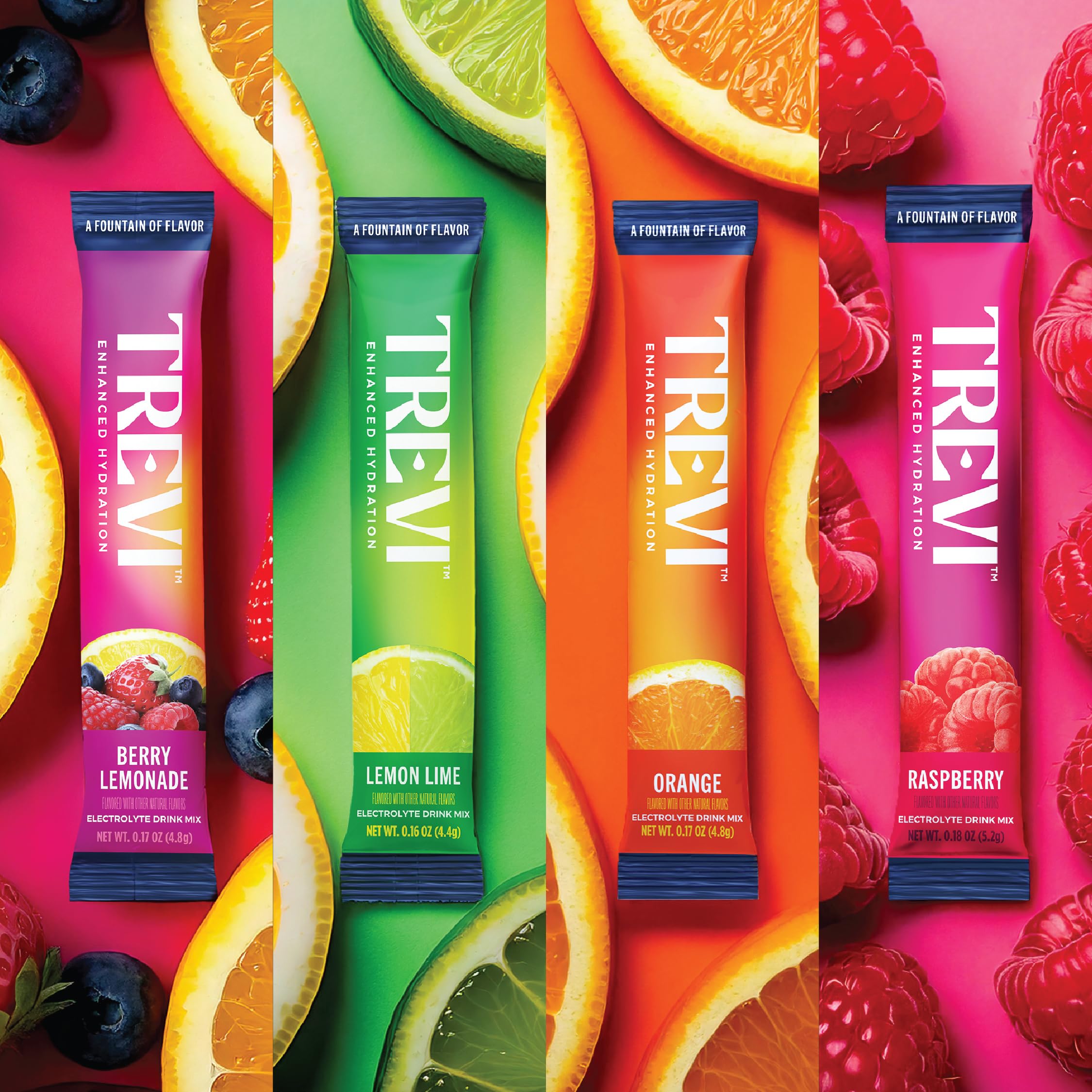 TREVI Lemon Lime electrolyte packet stirred into water for refreshment