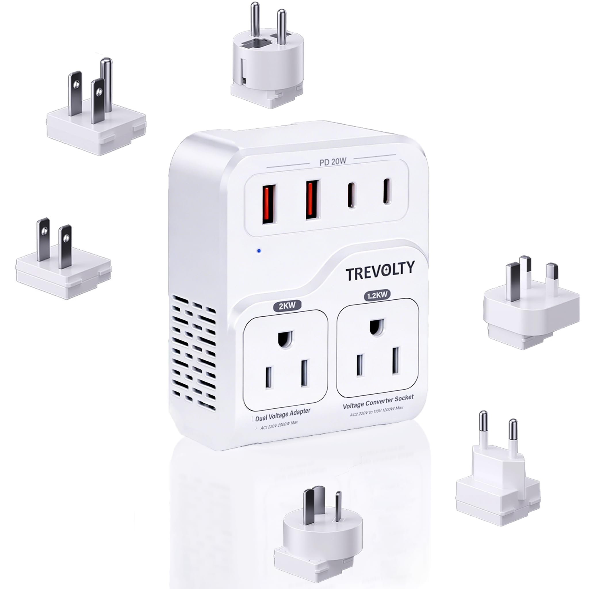 TREVOLTY 2000W voltage converter front view for global travel power