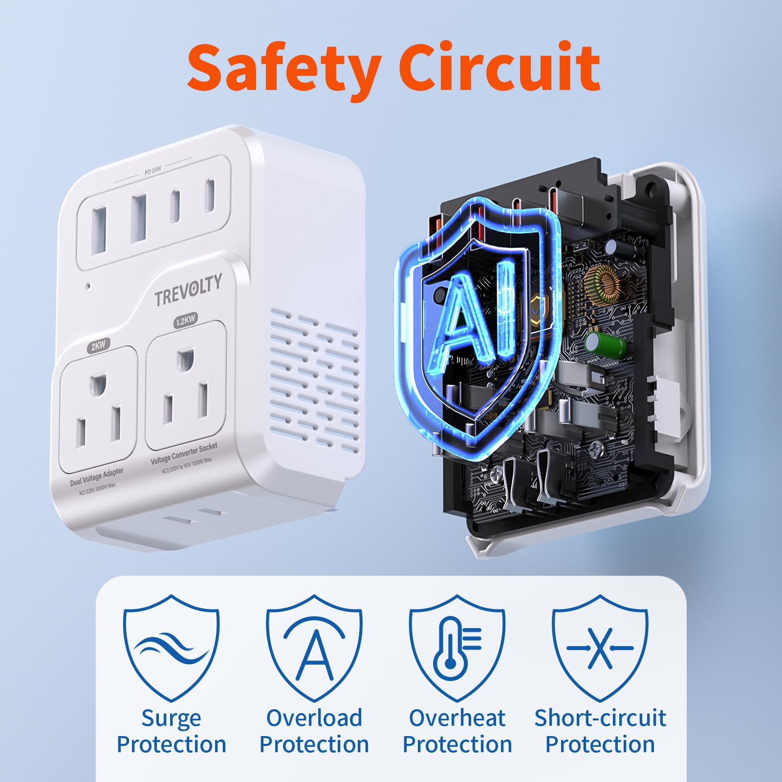 TREVOLTY safety protections and heat dissipation preserve devices