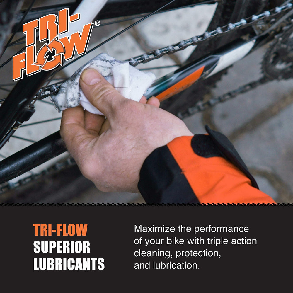 Tri-Flow Teflon Spray coats metal parts with a friction-reducing layer.