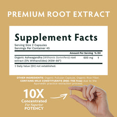 TRIBE ORGANICS KSM66 ashwagandha extract powder showing standardized 5% withanolides for consistent dosing.