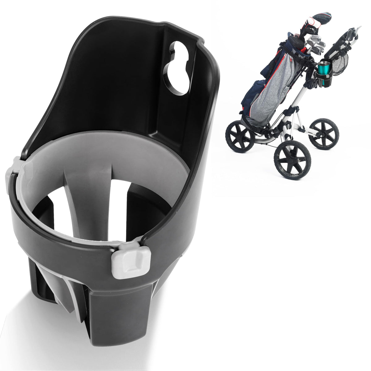 Tributary Brands golf push cart cup holder clip keeps drinks secure on the course