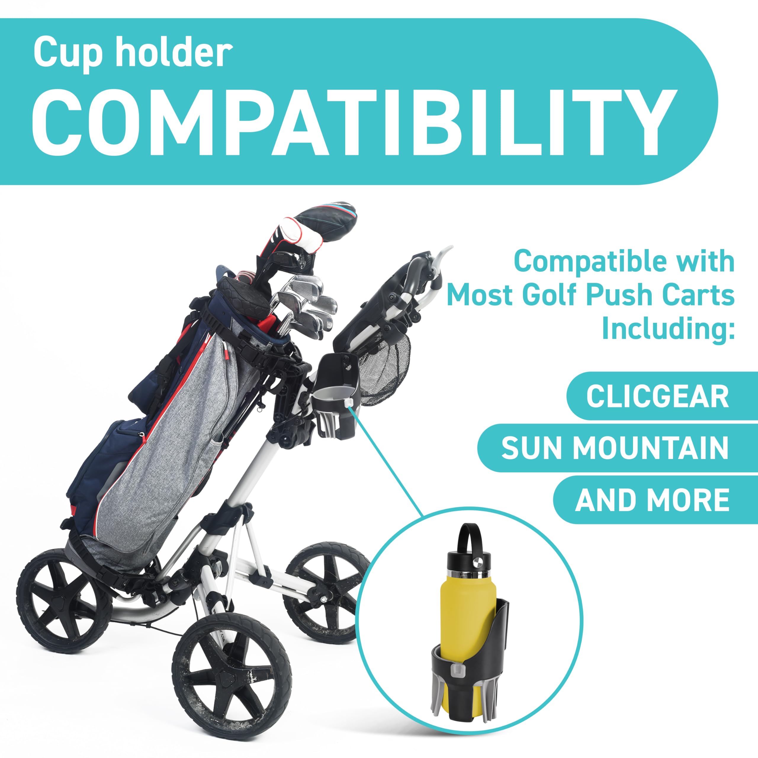 Tributary Brands cup holder with tube clip ensures universal fit on most carts