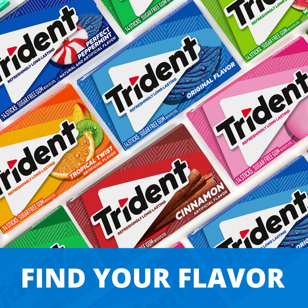Trident Bubblegum Sugar Free Gum 12-pack box on shelf.
