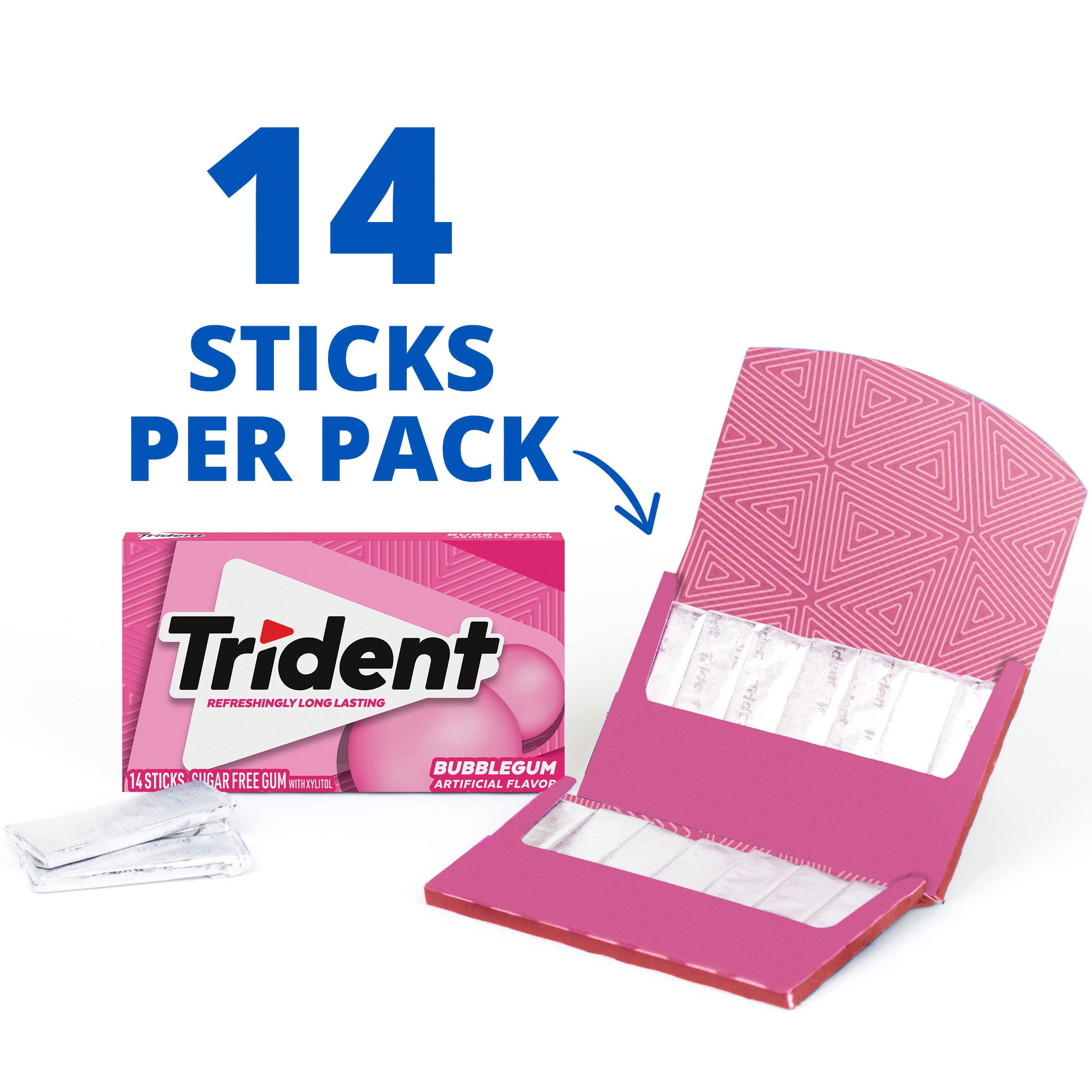 Trident Bubblegum Sugar Free Gum stick closeup demonstrates texture.