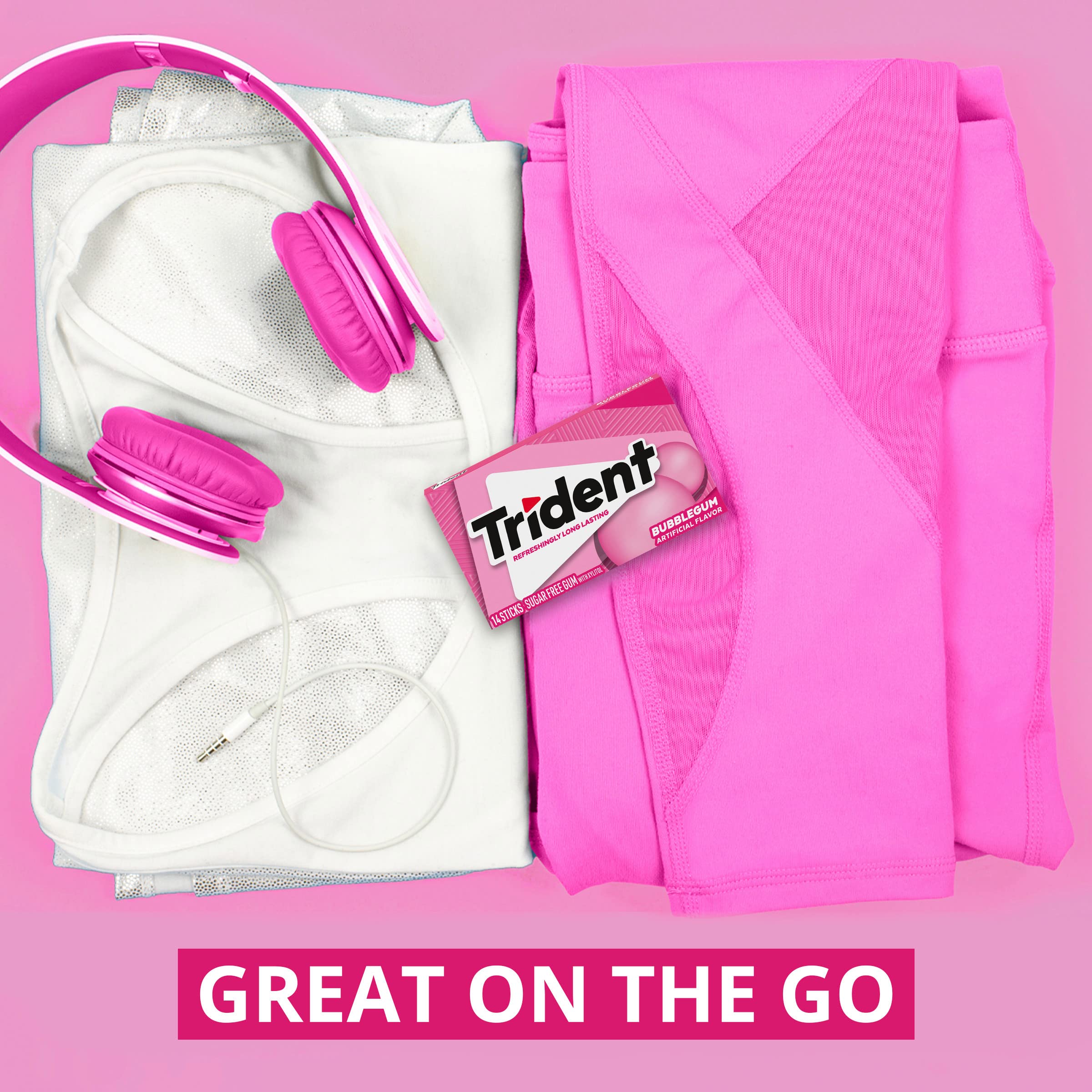 Trident Bubblegum Sugar Free Gum individually wrapped sticks for freshness.