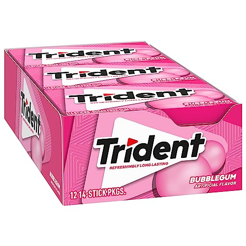 Trident Bubblegum Sugar Free Gum label highlights xylitol sweetness.