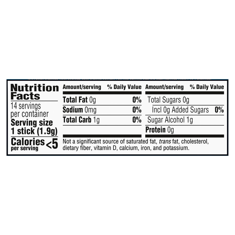 Trident Mint Bliss gum pack back lists 168 pieces and sugar-free formula for daily refresh.