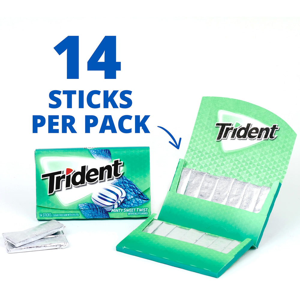 Trident Minty Sweet Twist gum close-up highlights bright mint aroma and cool finish.