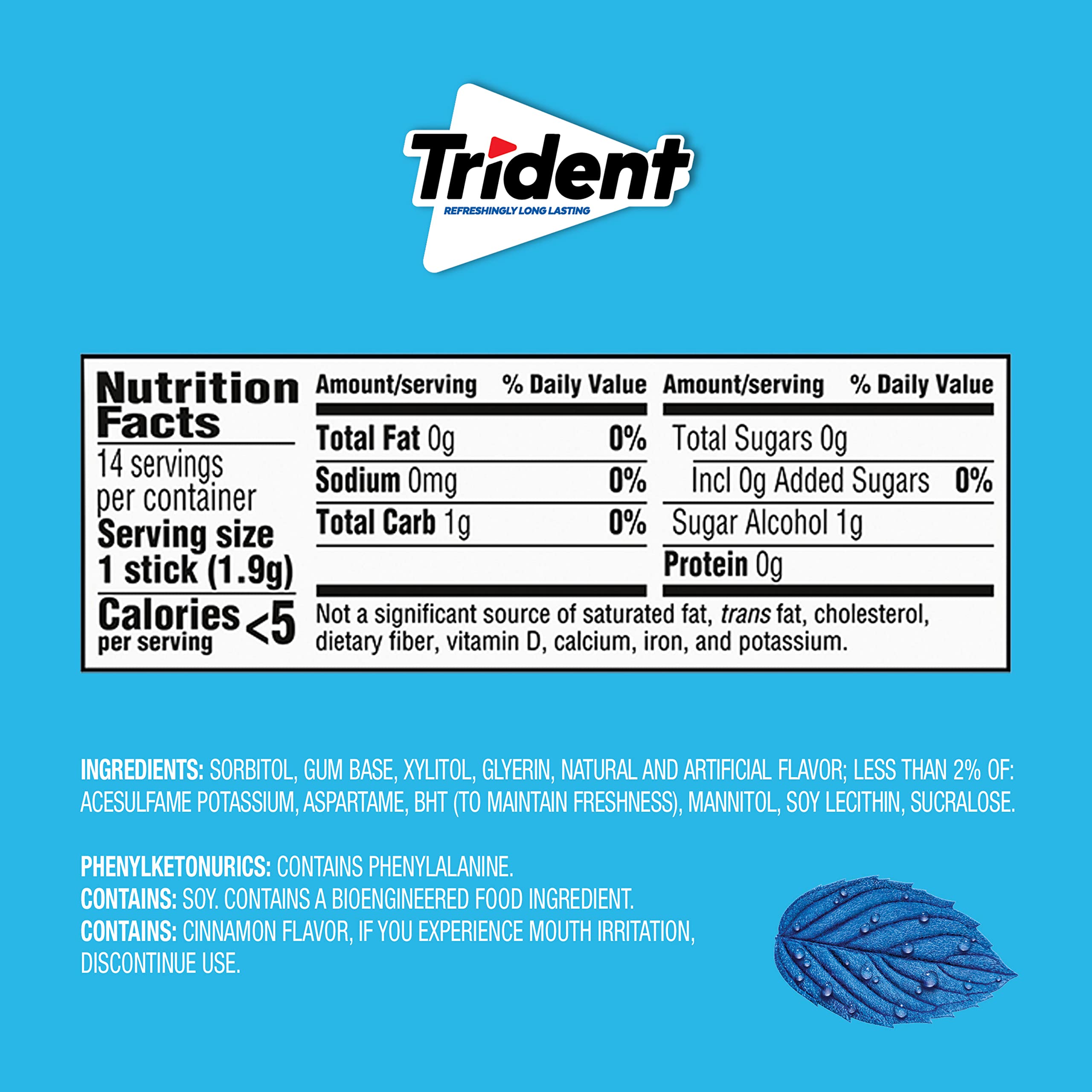 Trident Original Gum peppermint cinnamon blend for refreshing taste.