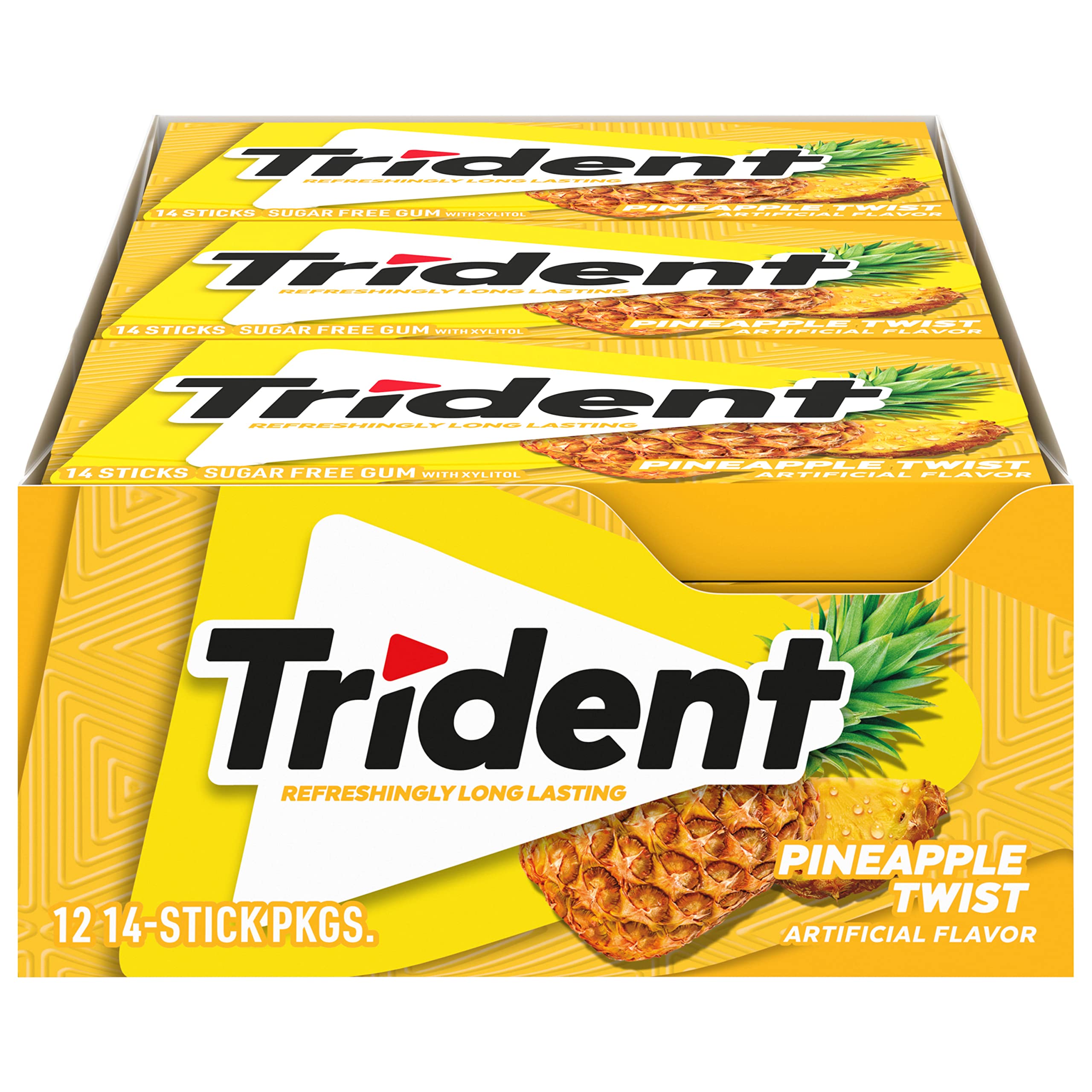 Trident Pineapple Twist gum packaging shown in a multipack for on-the-go freshness.