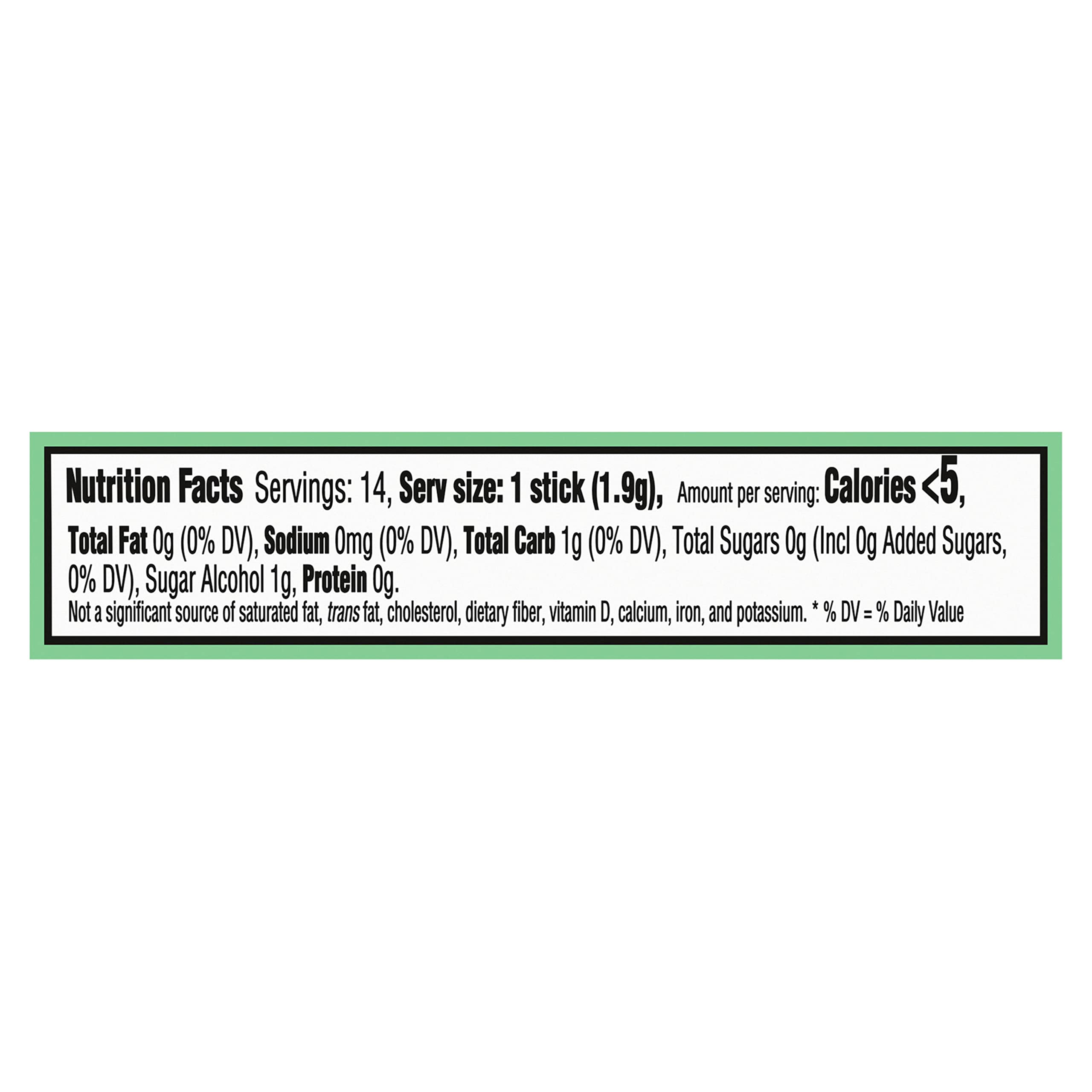 Trident Purely Spearmint gum 14-piece pack close-up shows minty flavor.