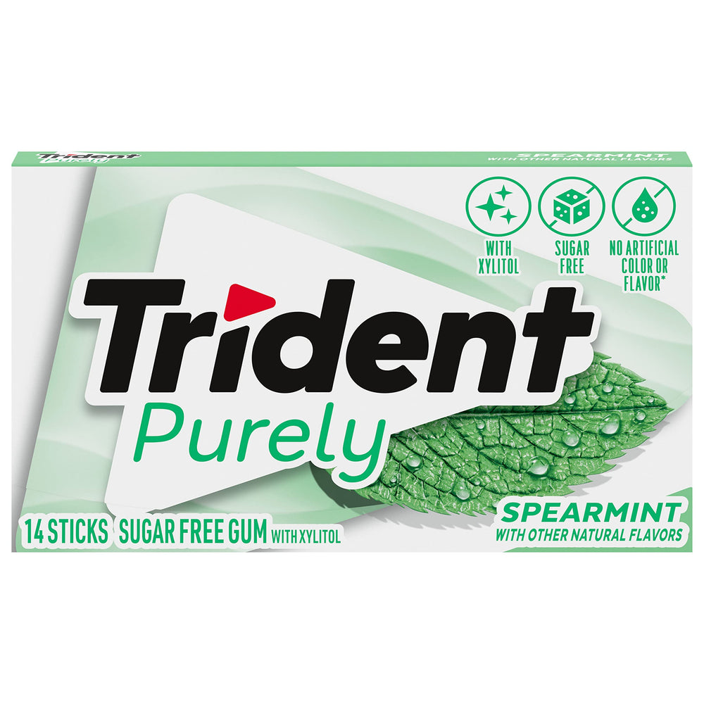 Trident Purely Spearmint gum ADA Accepted badge signals trusted after meals.