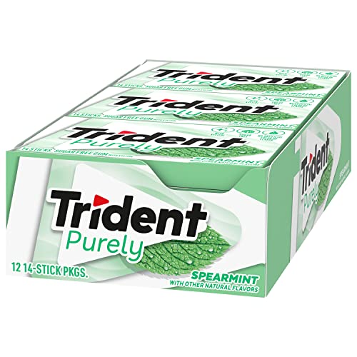 Trident Purely Spearmint gum sugar-free formula boosts daily freshness.