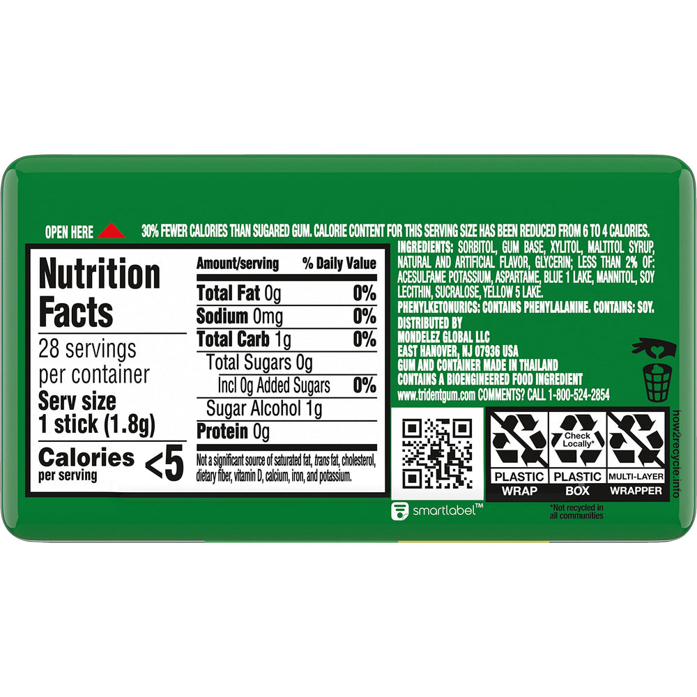 Close-up of Trident Spearmint gum pieces for lasting mint flavor.