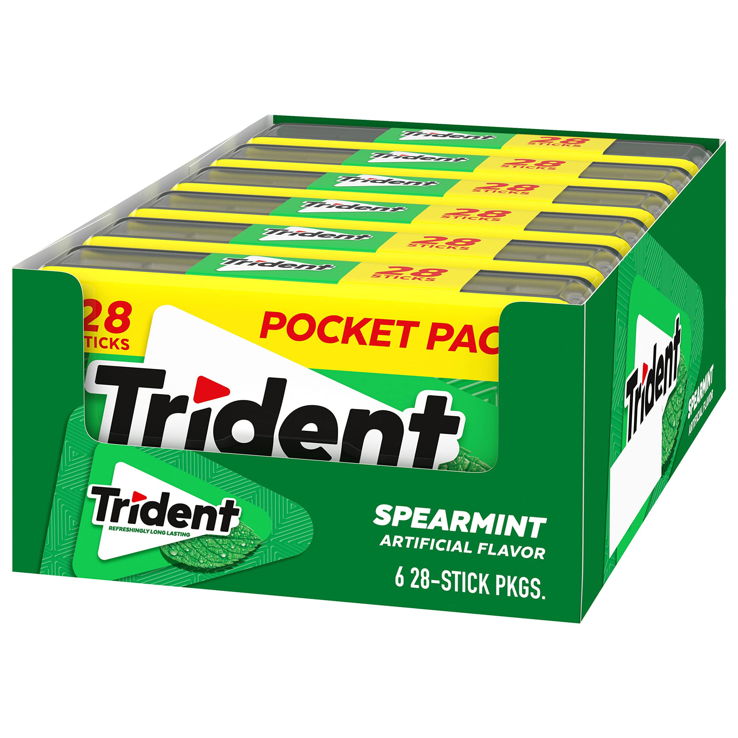 Individually wrapped sticks of Trident Spearmint gum.