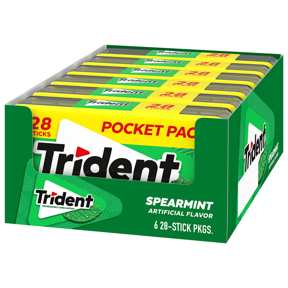 Individually wrapped sticks of Trident Spearmint gum.