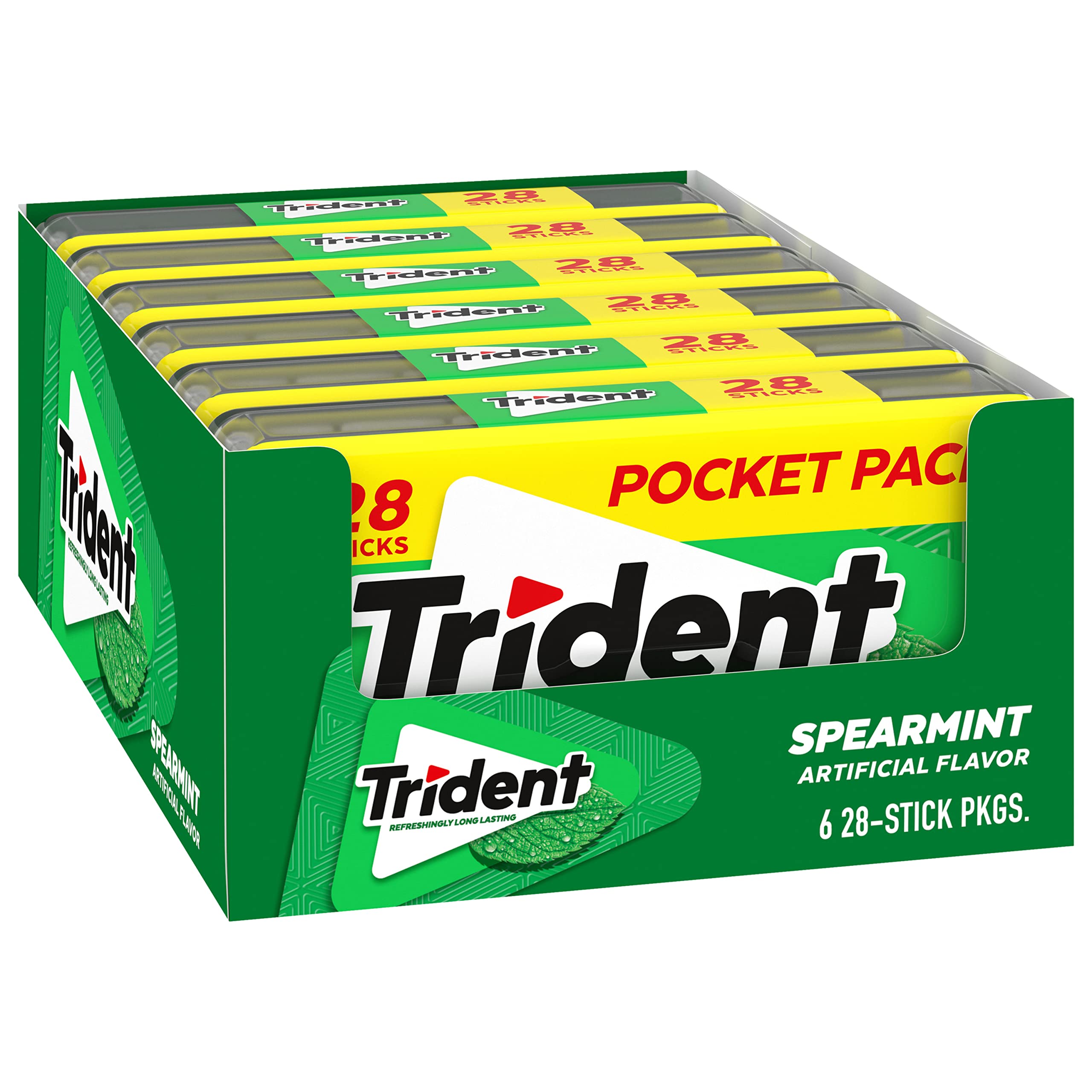 Office and travel-friendly Trident Spearmint packaging in use.