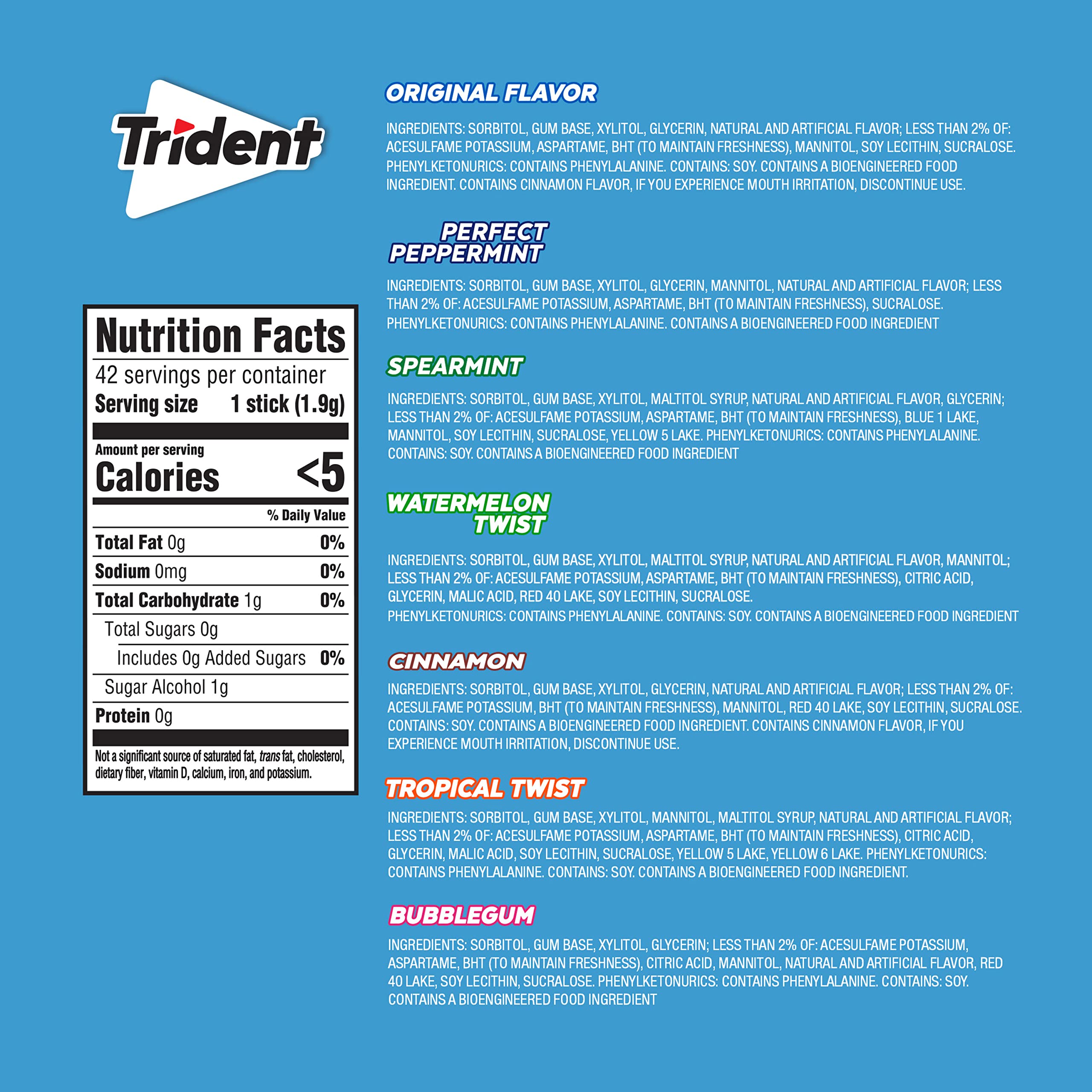 Trident sugar-free gum original pack combines peppermint and cinnamon for a cool, balanced chew.