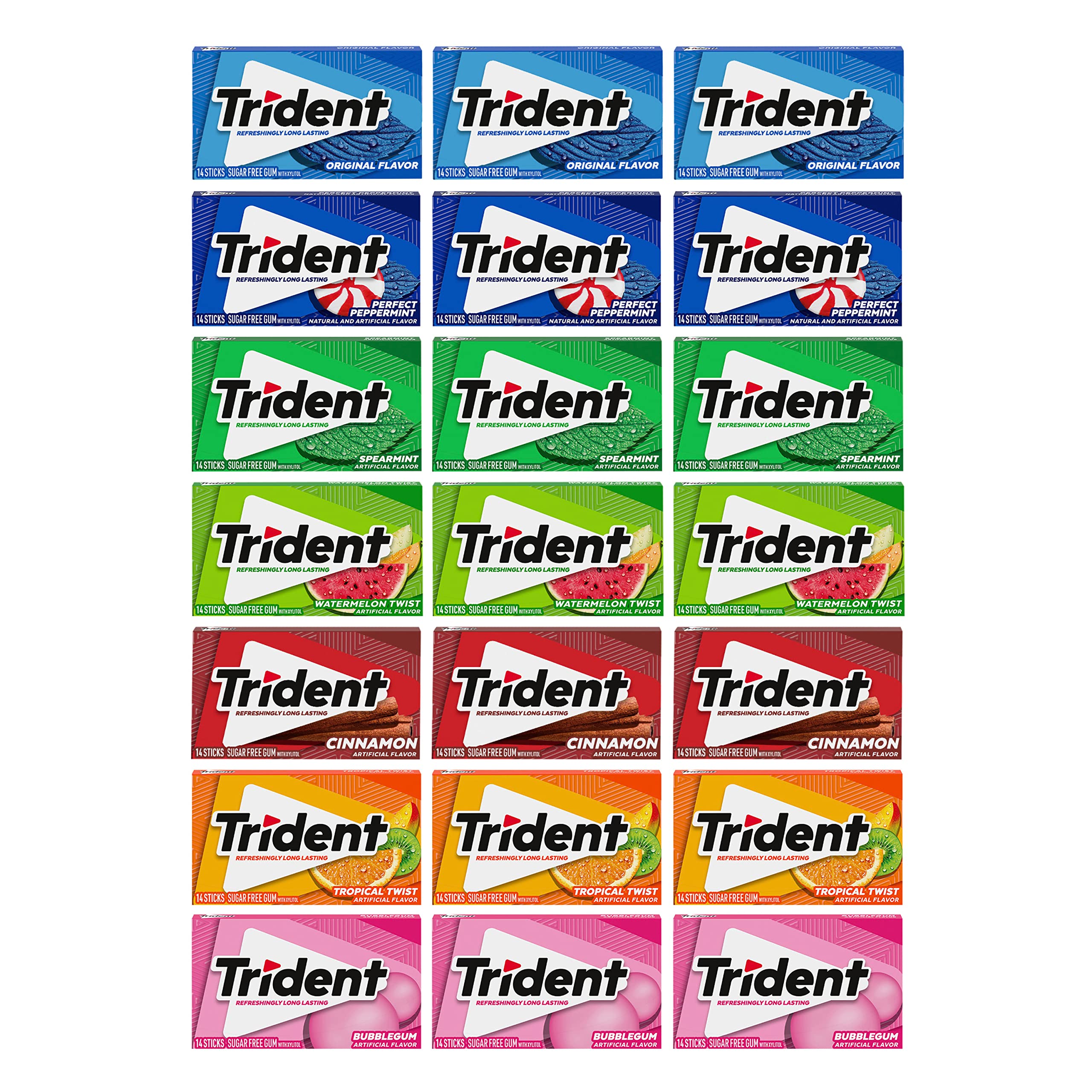 Trident sugar-free gum spearmint pack offers fresh breath after meals with long-lasting flavor.
