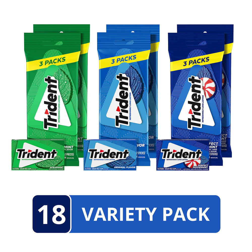 Trident sugar-free gum perfect peppermint pack for quick breath refresh