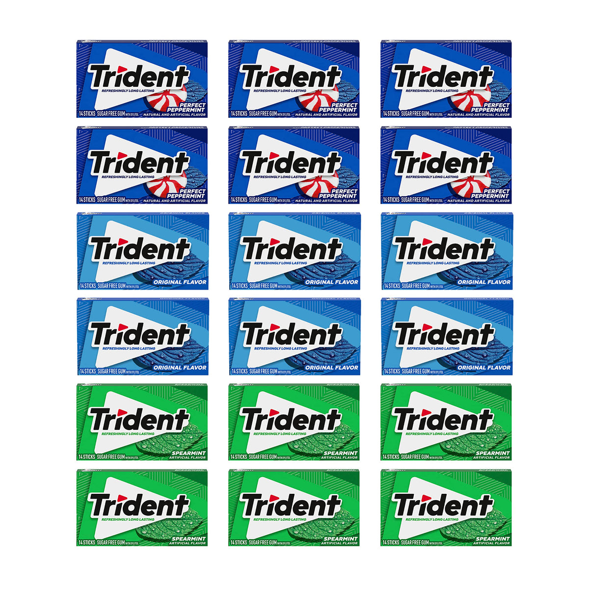 Trident sugar-free gum spearmint pack for long-lasting breath refresh