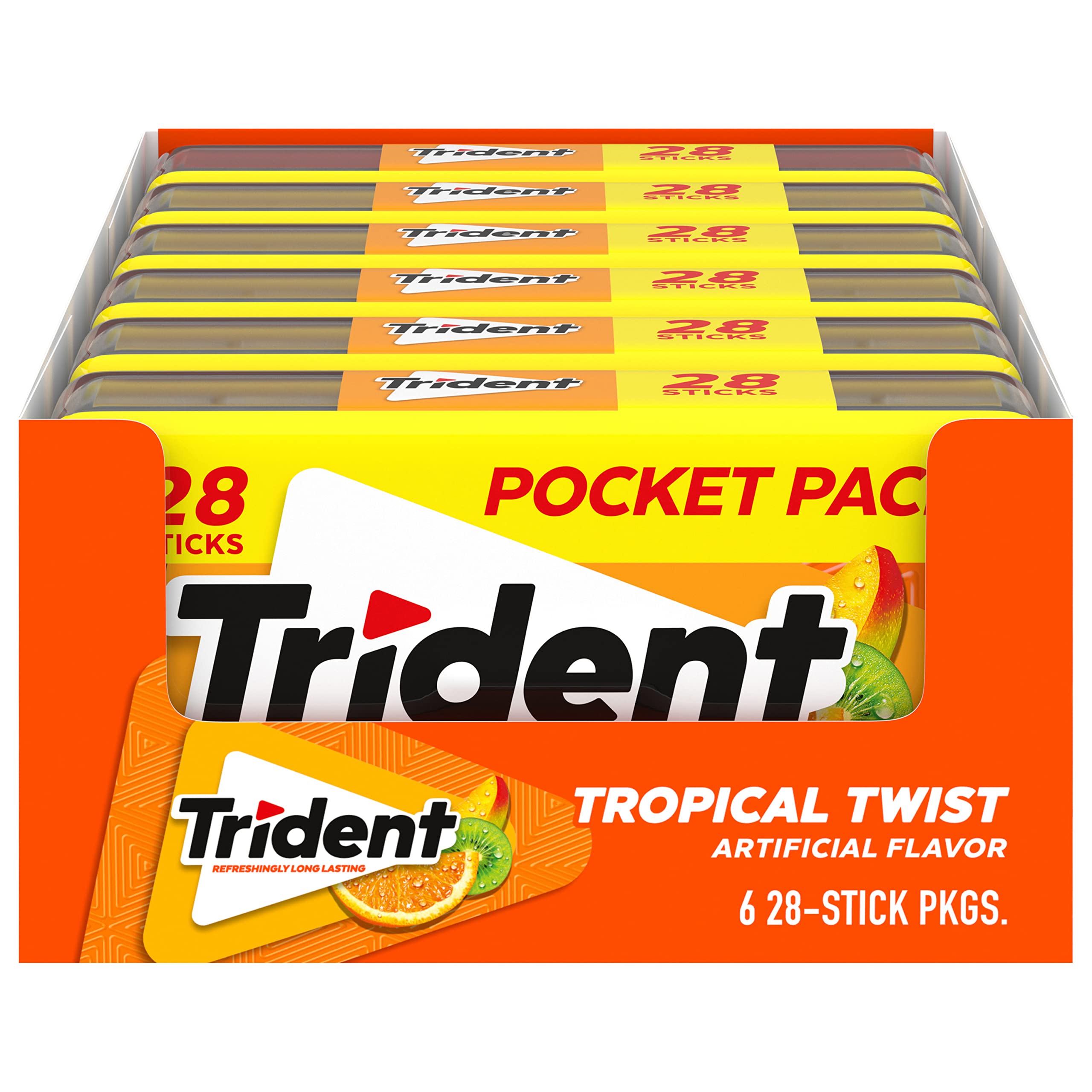 Trident Tropical Twist six-pack collection for on-the-go freshness.