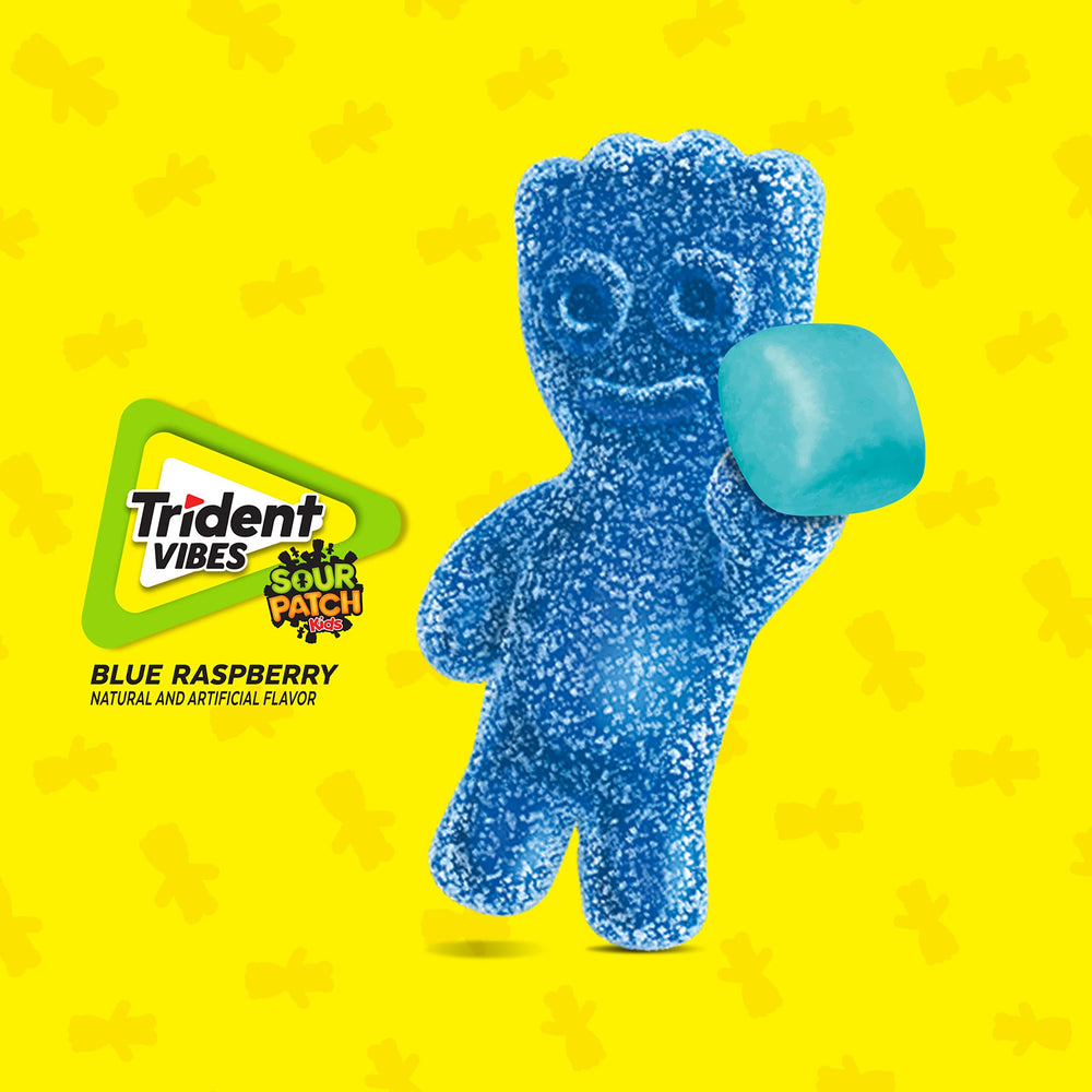 Trident Vibes Blue Raspberry Sugar-Free Gum closeup shell detail.